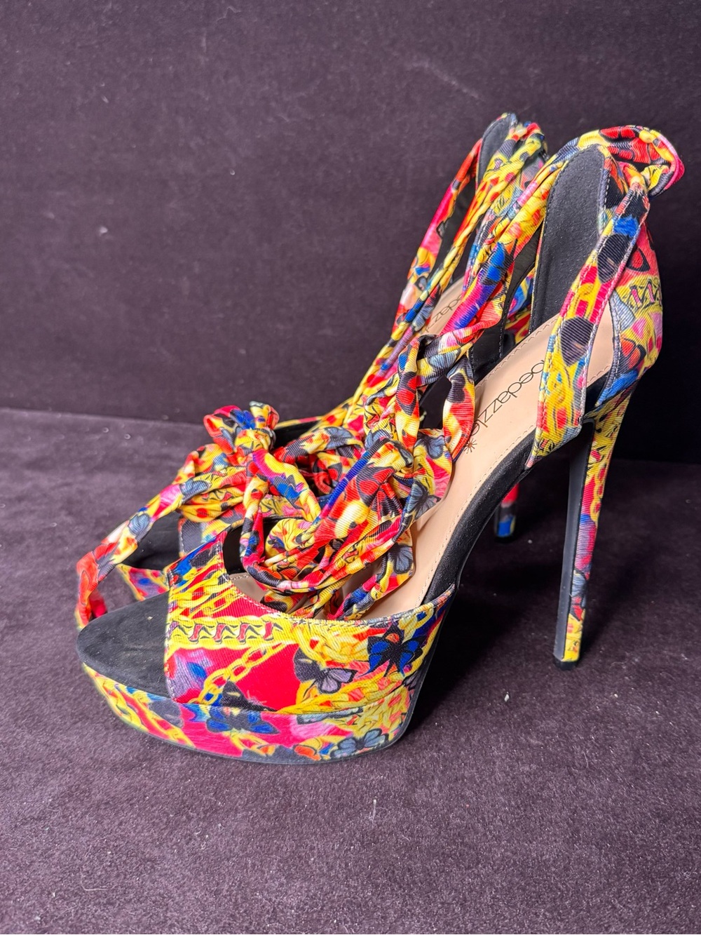 Shoe Dazzle Multicolor Floral Lace-Up Platform Stilettos size 10